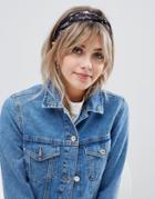 Asos Design Twist Front Headband In Moon And Stars Print - Black