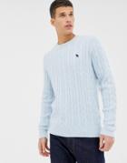 Abercrombie & Fitch Icon Logo Cable Knit Sweater In Light Blue - Blue