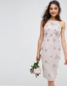 Asos Wedding Embellished Drape Back Midi Dress - Multi