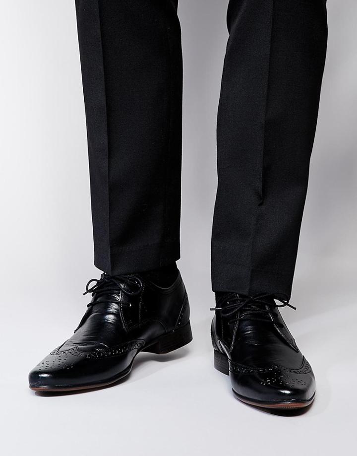 Asos Wingcap Brogue Shoes In Black Leather - Black