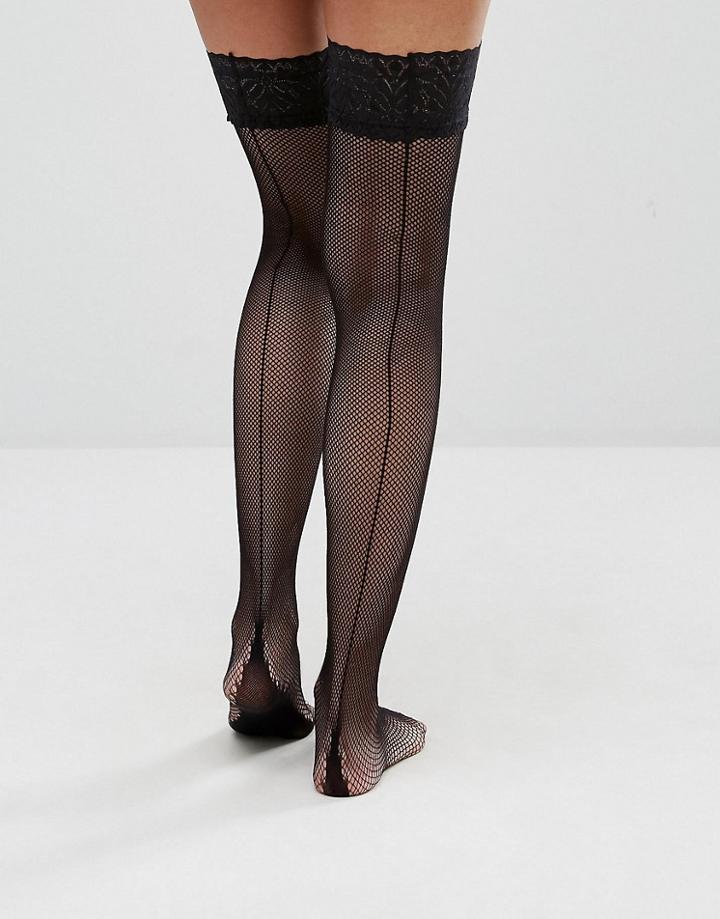 Jonathan Aston Fishnnet Backseam And Heel Hold Ups - Black