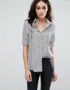 New Look Stripe Poplin Embroidered Shirt - Gray