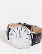 Christin Lars Mens Black Strap Watch With White Dial-silver