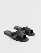 New Look Cross Strap Flat Slider Sandal In Black Croc - Black