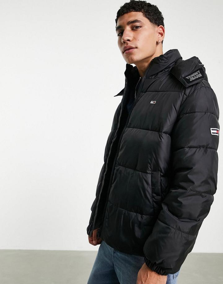 Tommy Jeans Essential Hooded Puffer Jacket In Black