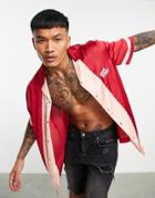 Asos Design Relaxed Revere Bowling Shirt In Red With Chest Embroidery