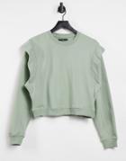 Threadbare Ruffle Sweatshirt In Sage Green