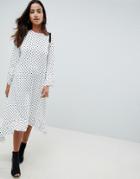 Asos Design Soft Trapeze Midi Dress With Pephem In Spot - Multi