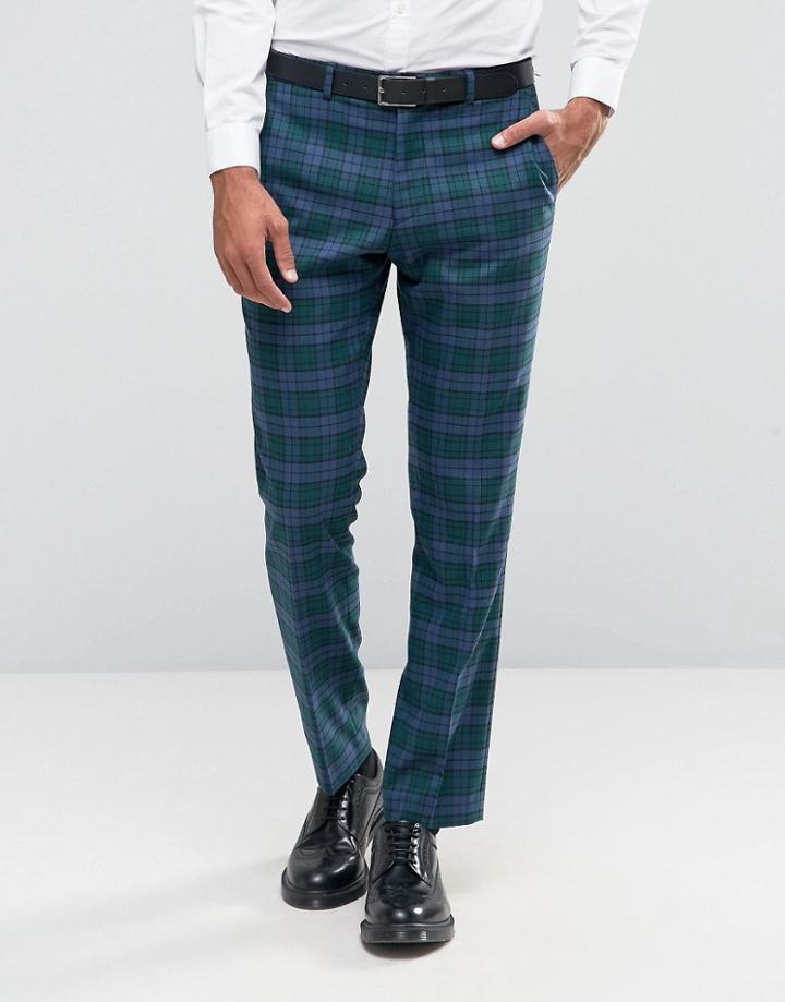 Asos Skinny Suit Pants In Plaid Check - Blue