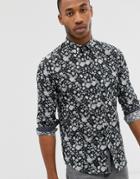 Ted Baker Long Sleeve Linen Shirt With Floral Print-black