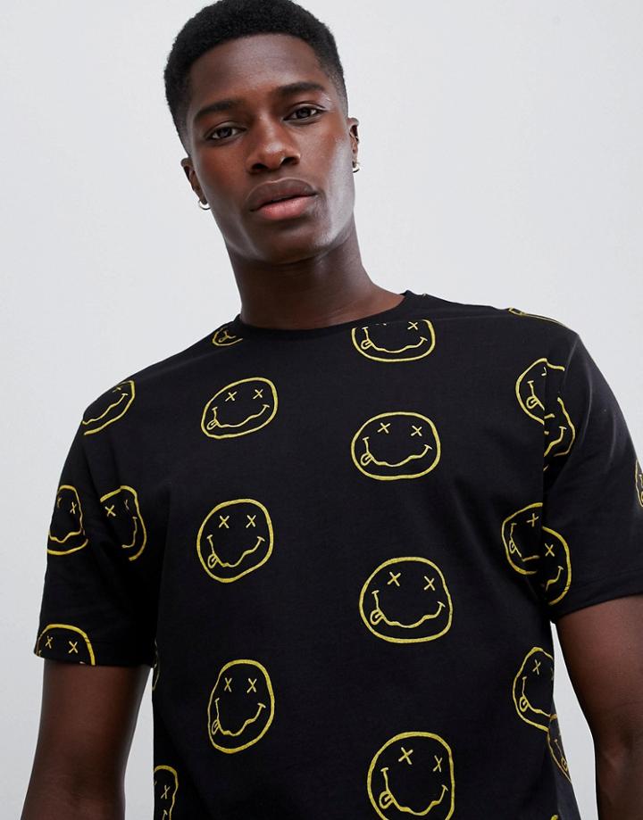 Asos Design Nirvana Relaxed T-shirt With All Over Face Print - Black