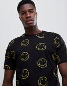 Asos Design Nirvana Relaxed T-shirt With All Over Face Print - Black