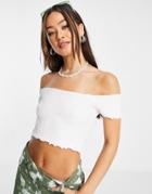 Topshop Shirred Bardot Top In White