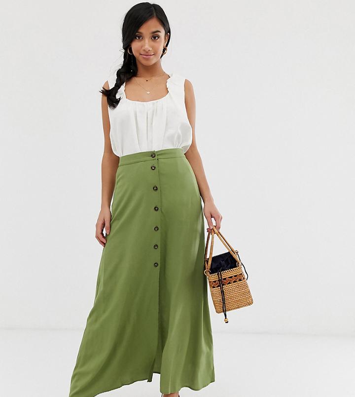 Asos Design Petite Button Front Maxi Skirt-pink