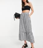 Asos Design Tall Tiered Midi Skirt With Pockets In Gingham-multi
