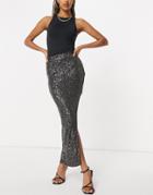 Club L London Sequin Maxi Skirt In Slate-grey