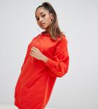 Asos Design Petite Hoodie Sweat Dress With Rhinestone Puller - Red