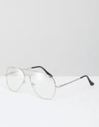7x Aviator Clear Lens Glasses - Silver
