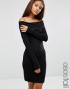 Asos Tall Long Sleeve Deep Bardot Mini Bodycon - Black