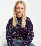 Asos Design Petite Sweater In Dinosaur Pattern In Navy