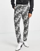Twisted Tailor Lasek Skinny Suit Pants In White Jacquard With Snakeskin Flocking