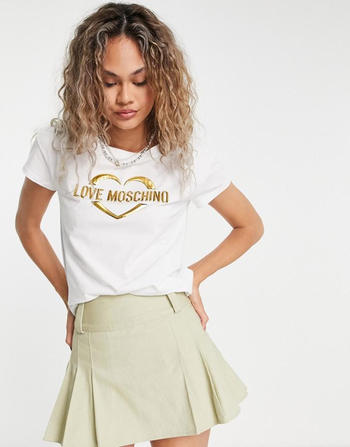 Love Moschino Metallic Gold Logo T-shirt In White