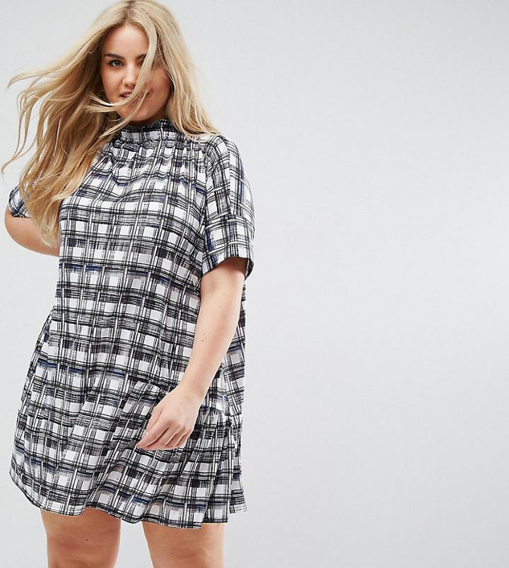 Asos Curve Smock Dress In Mono Check - Multi