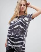 Religion Knot Tie Front T-shirt Dress In Zebra Print - Gray