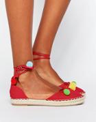 London Rebel Pompom Espadrille - Red