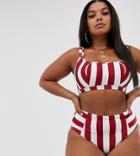 Wolf & Whistle Curve Exclusive Eco Stripe Crop Bikini Top In Red & White - Red