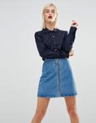 Love Moschino Heart Button Shirt In Navy - Navy