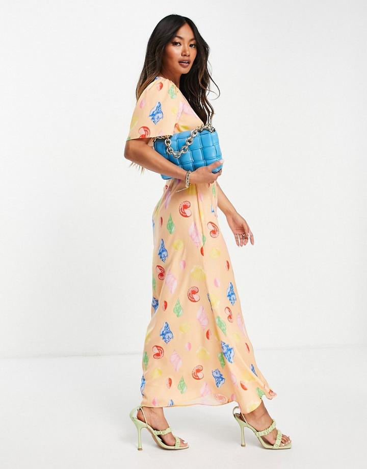 Never Fully Dressed Exclusive Midaxi Dress In Orange Seashell Print-multi