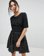 Little Mistress Skater Dress With Sparkle Skirt - Black