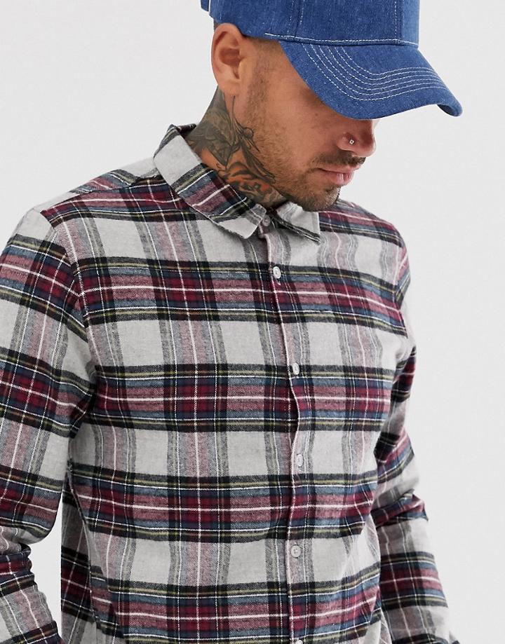 Another Influence Regular Fit Plaid Flannel Check Shirt-gray