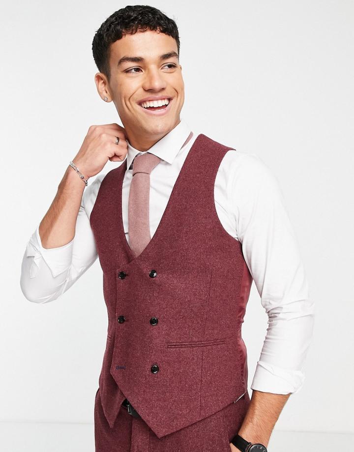 Harry Brown Wedding Slim Fit Tweed Wool Mix Double Breasted Vest-red