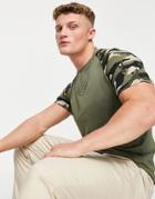 Jack & Jones Originals Longline Raglan T-shirt In Khaki & Camo-green