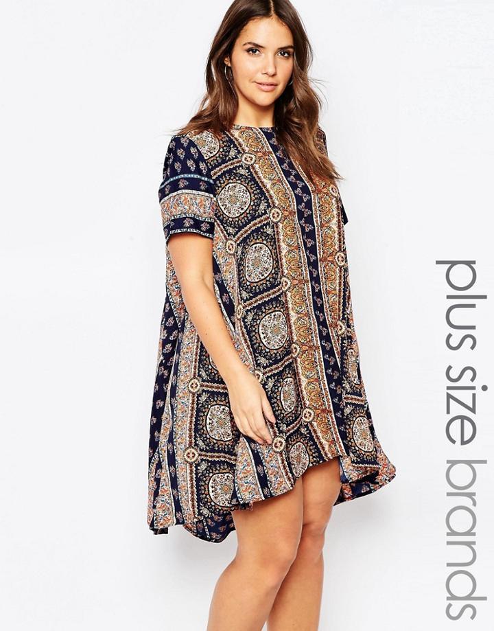 Ax Paris Plus Swing Dress In Scarf Print - Multi