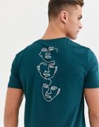 Asos Design T-shirt With Face Sketch Print On Back-blue