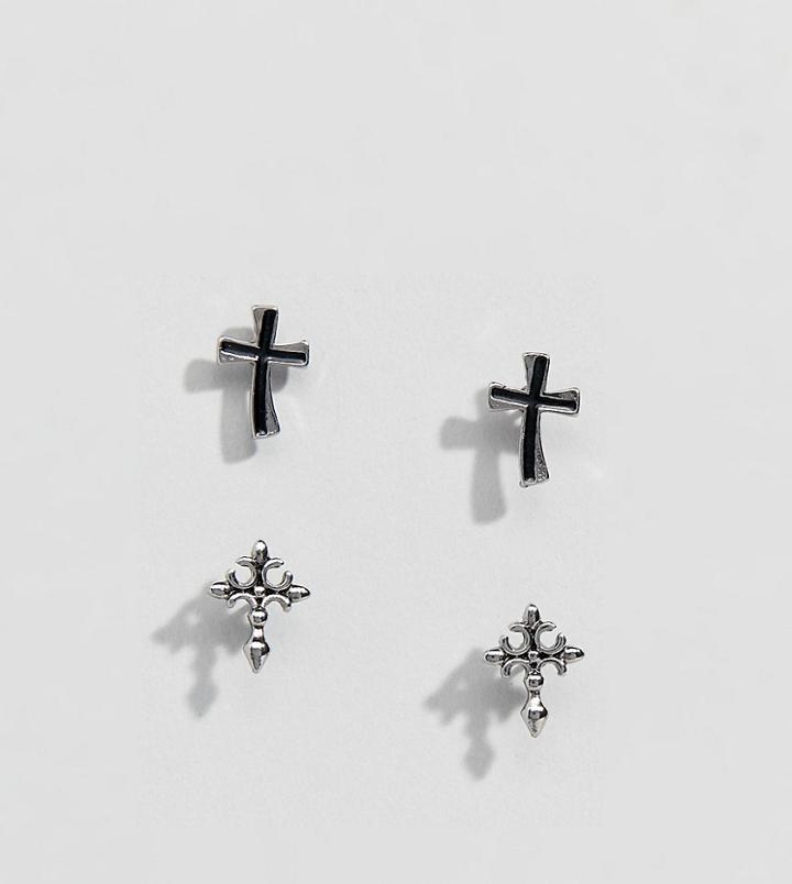 Uncommon Souls 2 Pack Cross Earrings - Silver