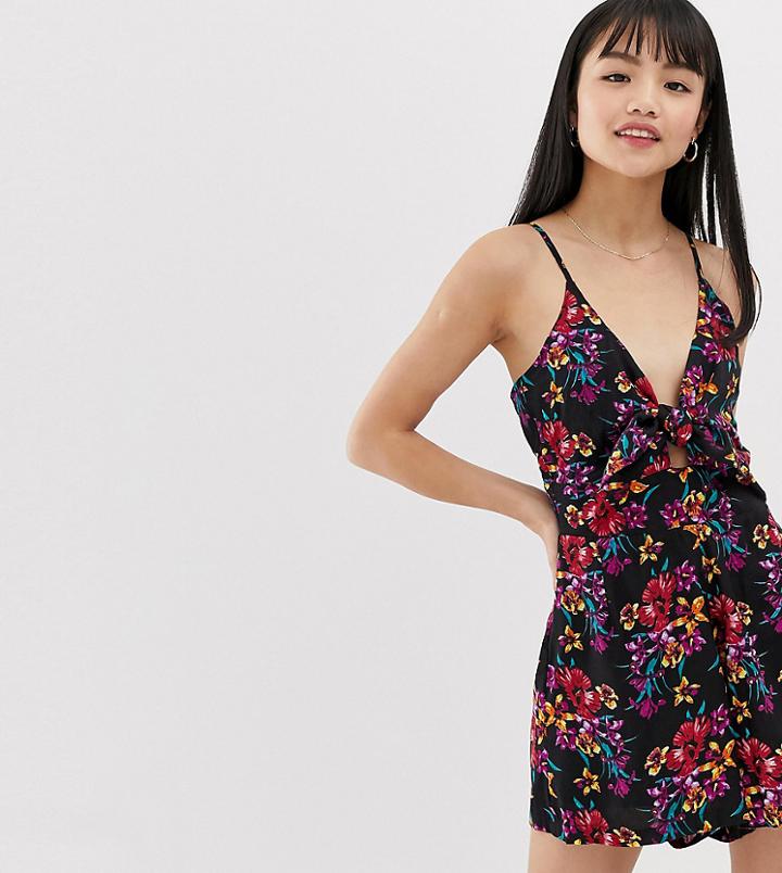 Brave Soul Petite Tory Romper In Tropical Floral Print-navy