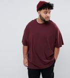 Asos Design Plus Organic Oversized Fit T-shirt With Crew Neck In Burgundy - Red