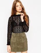 Asos Long Sleeve All Over Lace High Neck Top - Black