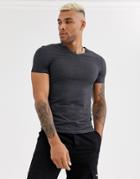 Asos Design Muscle T-shirt With V Neck In Charcoal Marl-gray