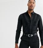 Asos Design Tall Regular Fit Shirt With Chevron Lace Detail-black