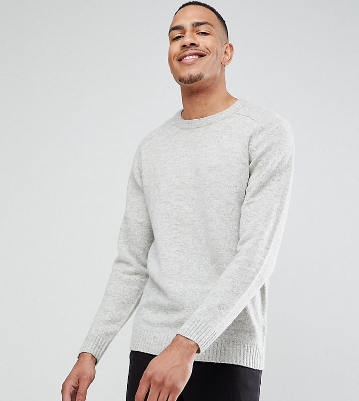 Selected Homme Tall Knitted Sweater In 100% Lambswool - Gray