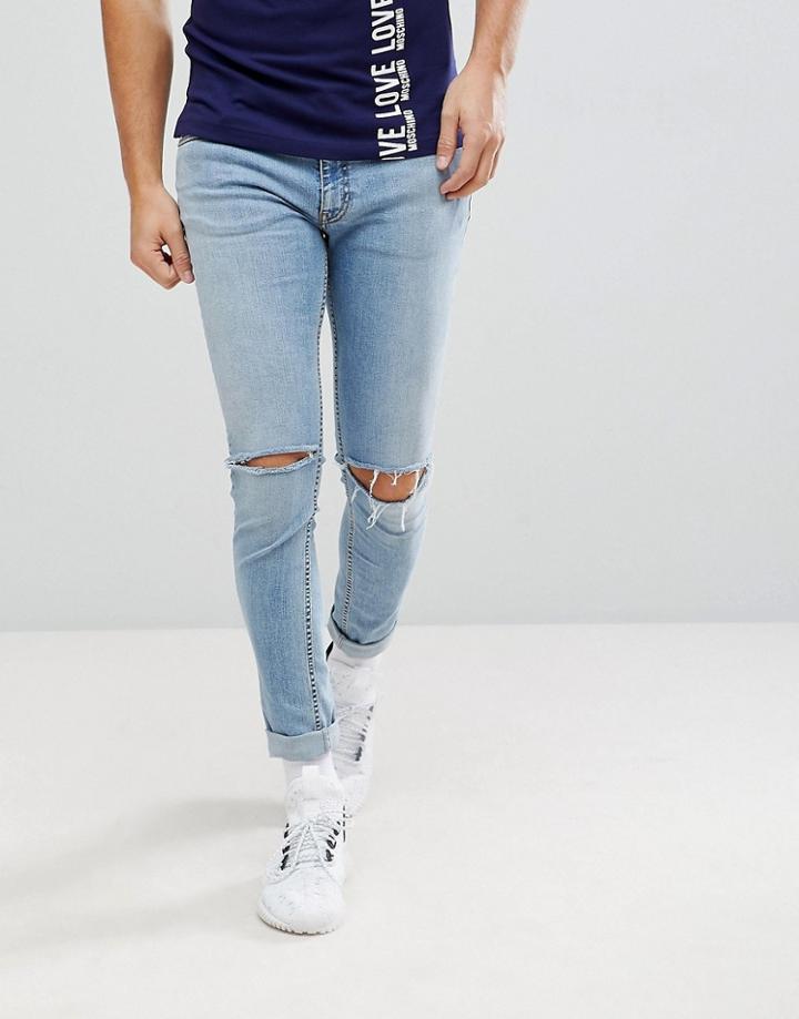 Love Moschino Ripped Skinny Fit Jeans - Blue