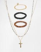Asos Necklace And Bracelet Pack With Cross - Gold