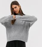 Micha Lounge Relaxed High Neck Sweater With Seam Detail - Gray
