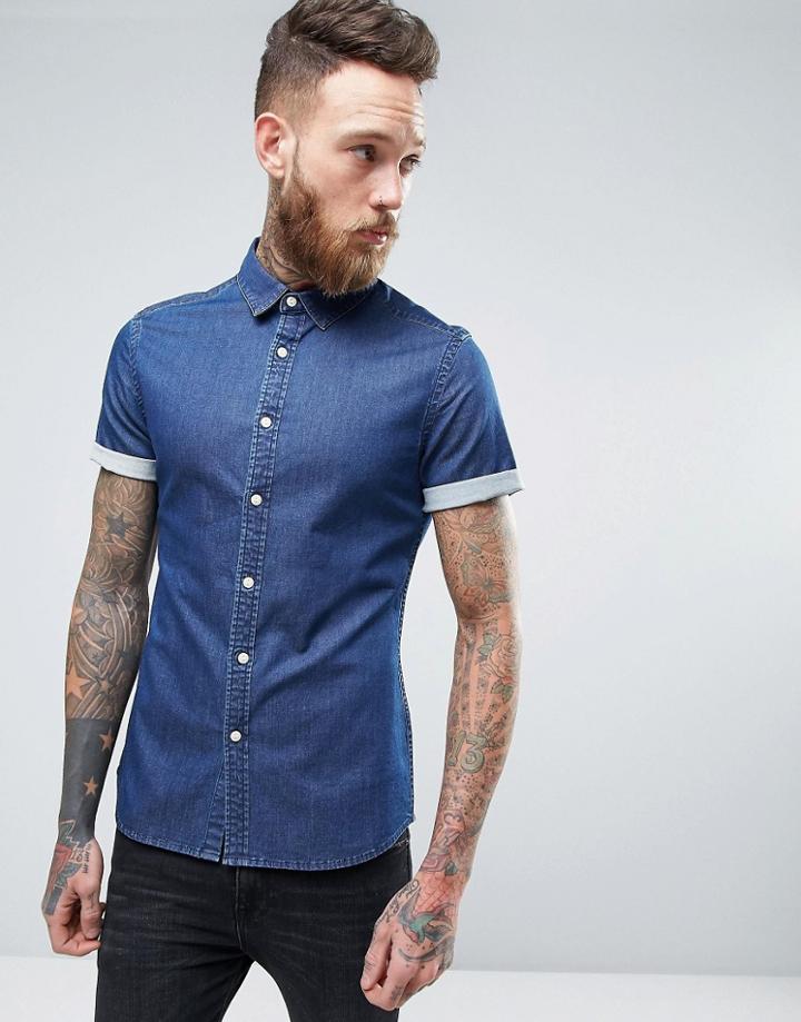 Asos Super Skinny Denim Shirt - Navy
