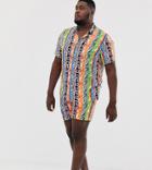 Asos Design Plus Two-piece Swim Shorts In Bright Animal Stripe Print Mid Length - Multi